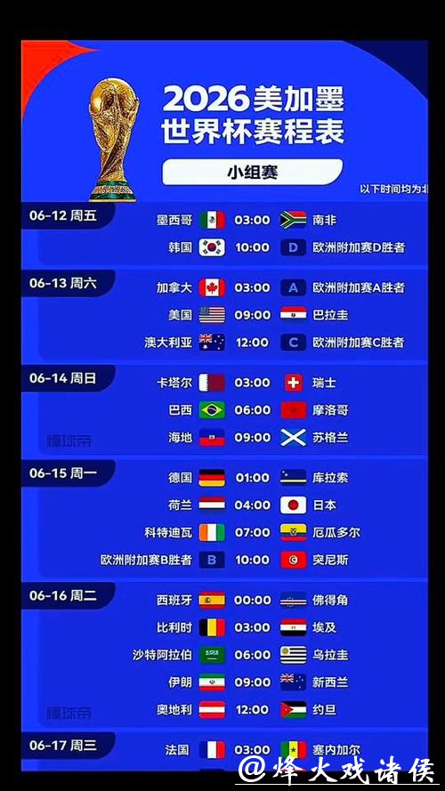 2026年世界杯比赛详细时间表 2026年世界杯比赛详细时间表